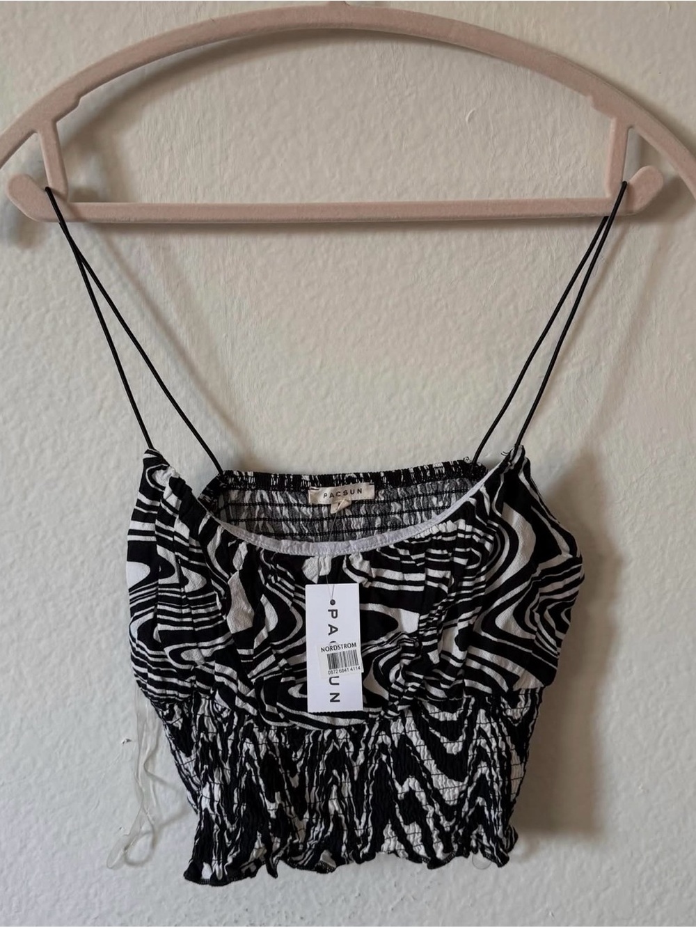 PacSun Black & White Zebra-Pattern Smocked Spaghetti Cami